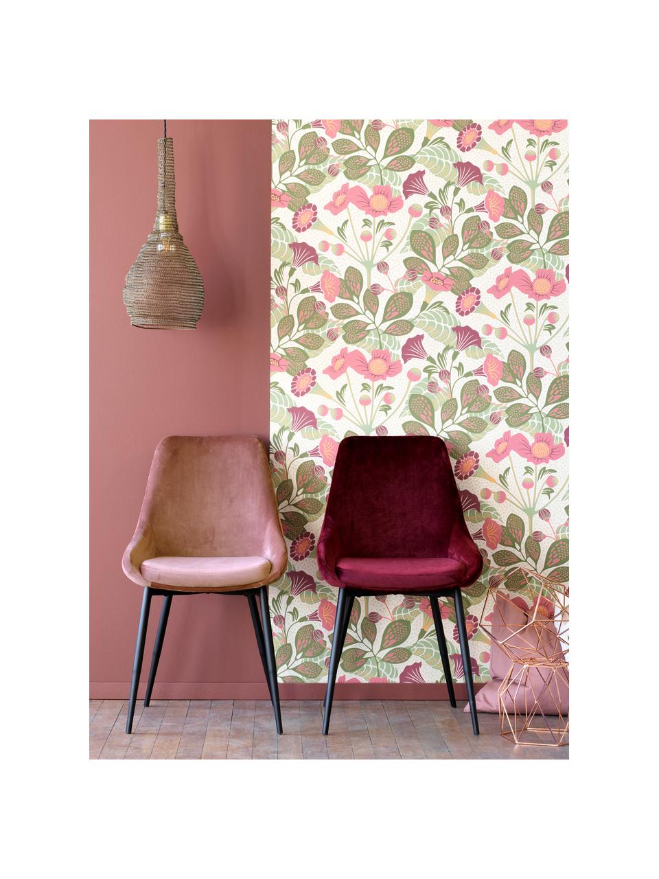 Fluwelen stoelen Sierra in roze, 2 stuks, Bekleding: polyester fluweel, Poten: gelakt metaal, Fluweel roze, B 49 x D 55 cm