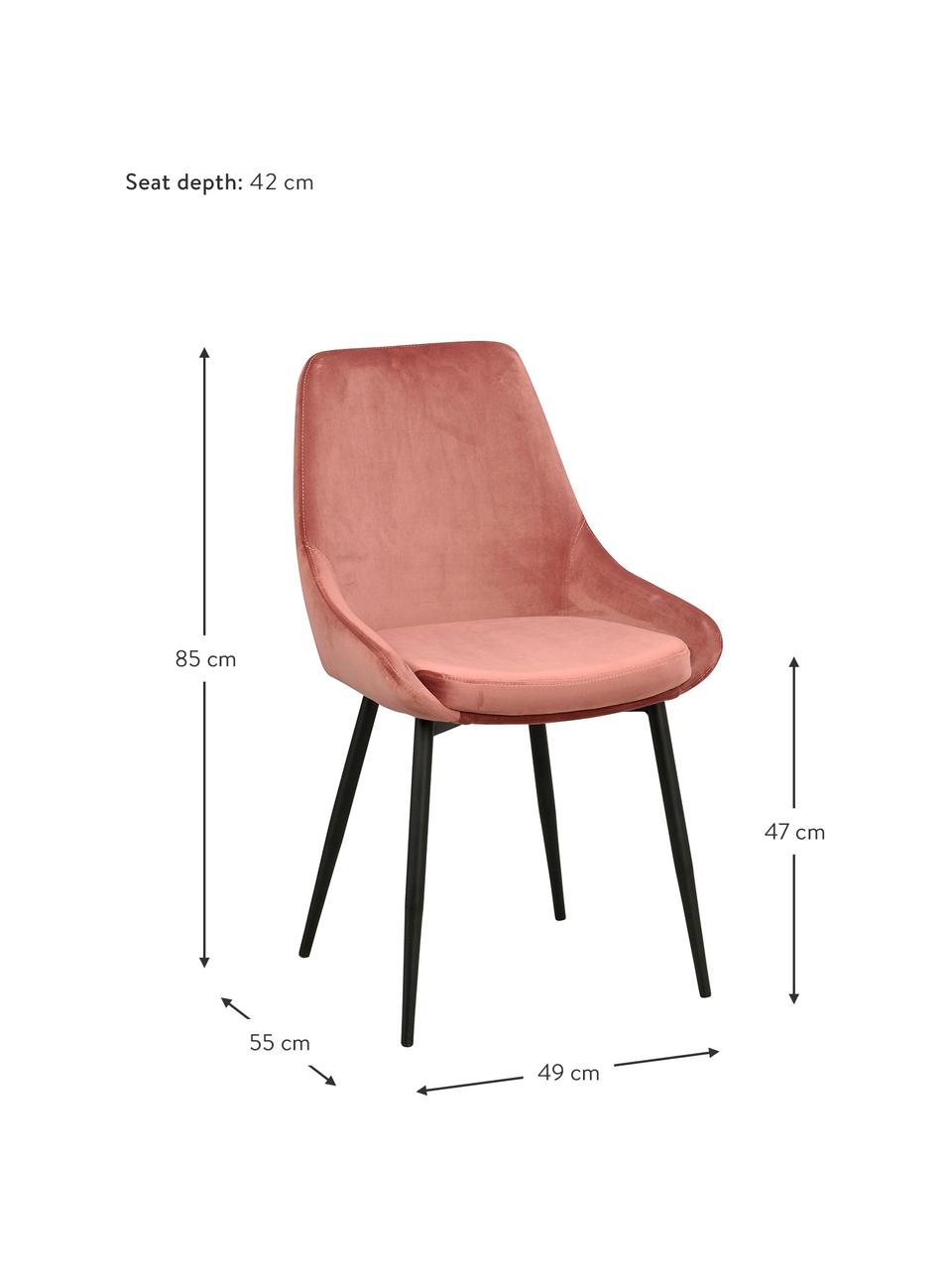 Fluwelen stoelen Sierra in roze, 2 stuks, Bekleding: polyester fluweel, Poten: gelakt metaal, Fluweel roze, B 49 x D 55 cm