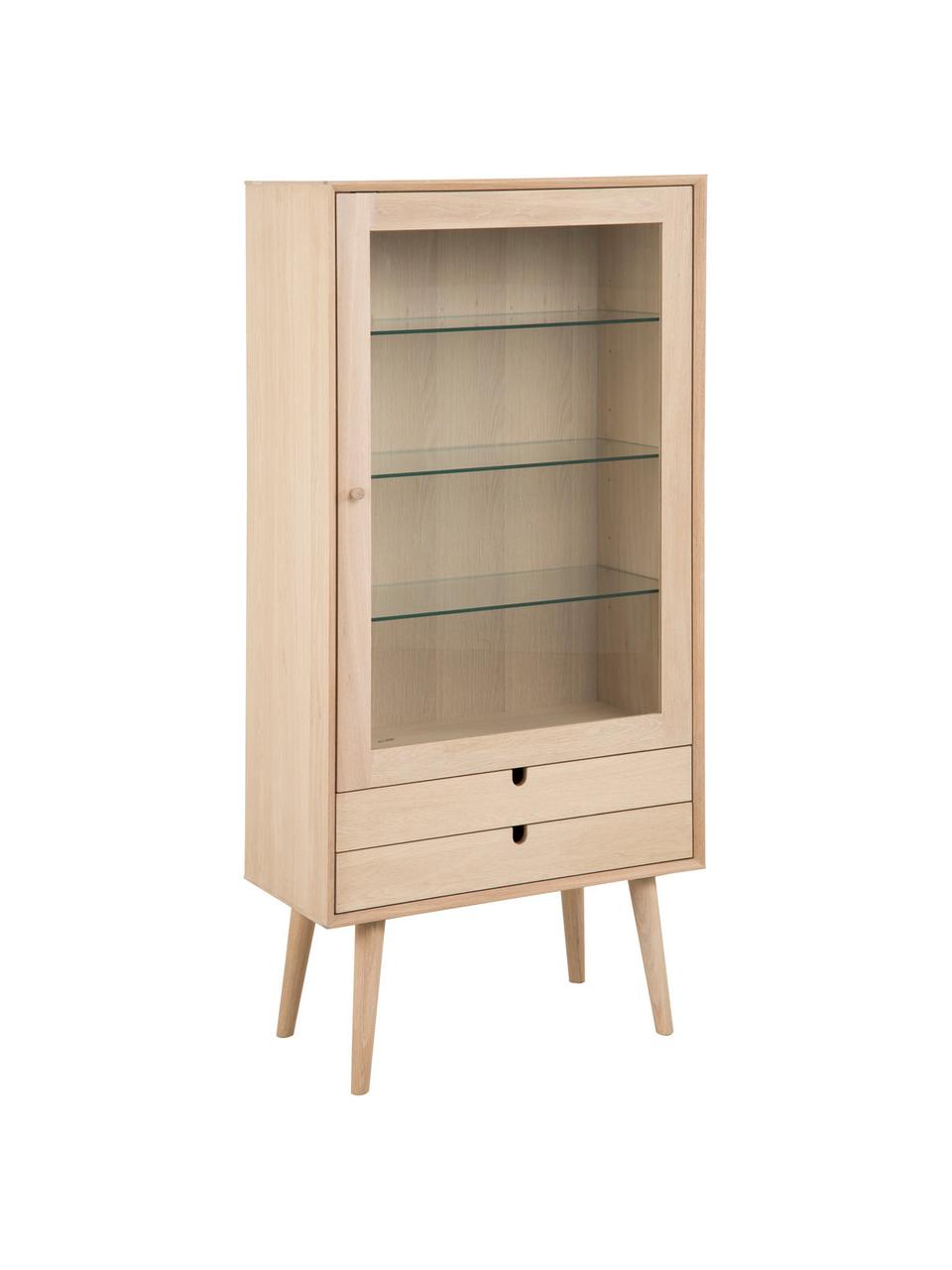 Vitrina de madera roble Century, estilo escandinavo, Patas: madera de roble, blanco p, Roble, transparente, An 36 x Al 143 cm