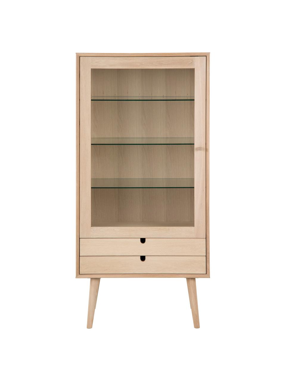 Vitrina de madera roble Century, estilo escandinavo, Patas: madera de roble, blanco p, Roble, transparente, An 36 x Al 143 cm