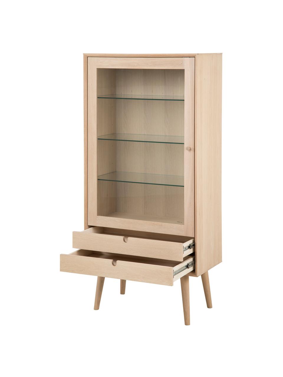 Vitrina de madera roble Century, estilo escandinavo, Patas: madera de roble, blanco p, Roble, transparente, An 36 x Al 143 cm