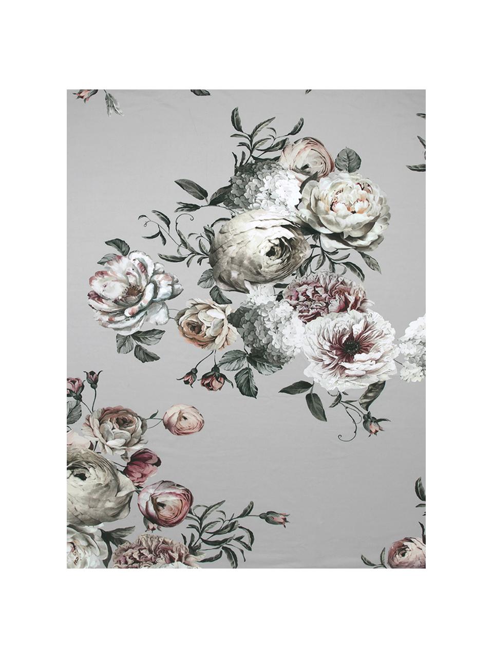 Drap plat en satin de coton Blossom, Gris, larg. 180 x long. 300 cm