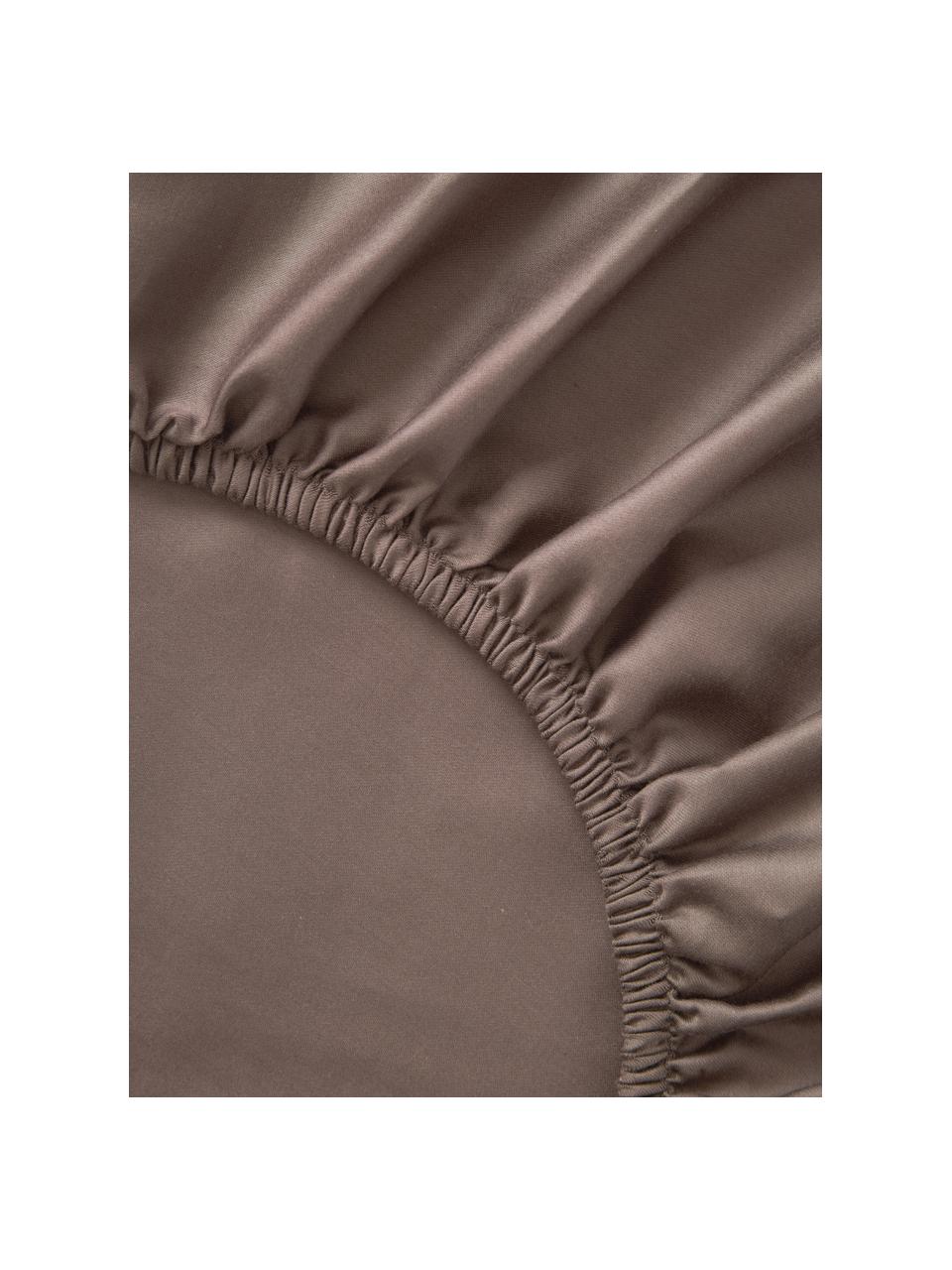 Drap-housse en satin de coton pour sommier tapissier Comfort, Brun, larg. 90 x long. 200 cm, haut. 35 cm