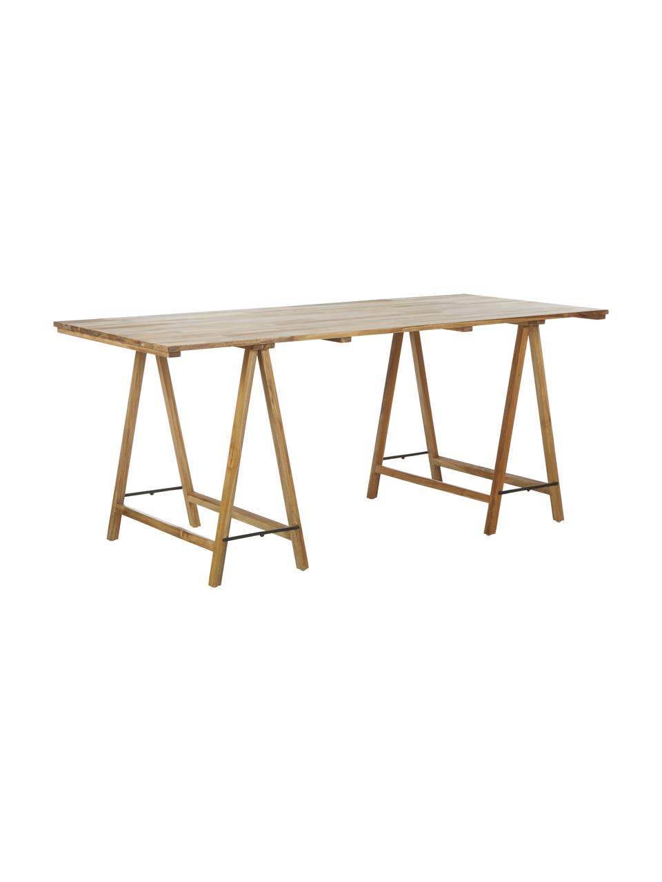 Massief houten tafel Trestle in scandi design, Natuurlijk teakhout, Teakhoutkleurig, B 180 x D 80 cm