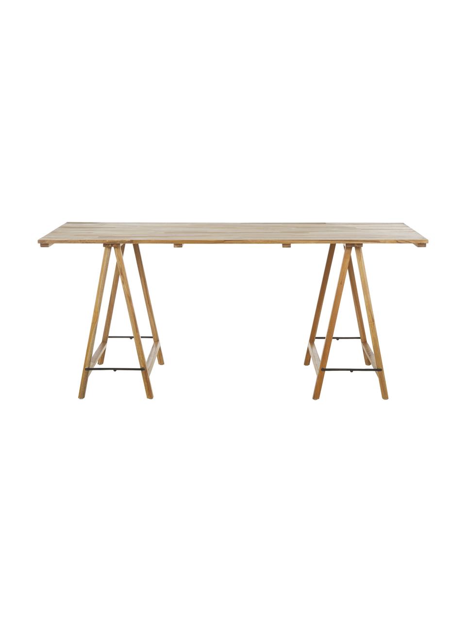 Massief houten tafel Trestle in scandi design, Natuurlijk teakhout, Teakhoutkleurig, B 180 x D 80 cm