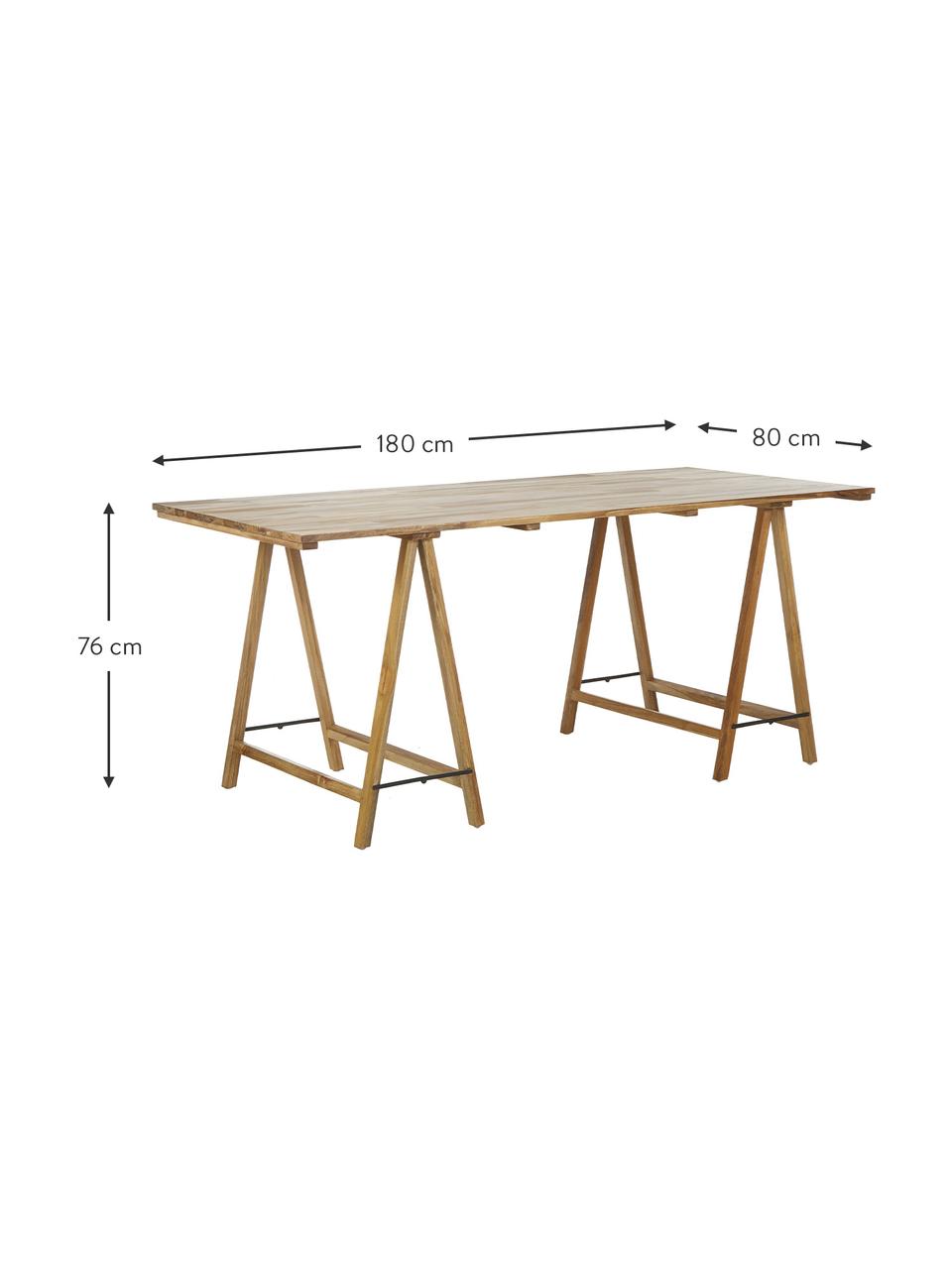 Massief houten tafel Trestle in scandi design, Natuurlijk teakhout, Teakhoutkleurig, B 180 x D 80 cm