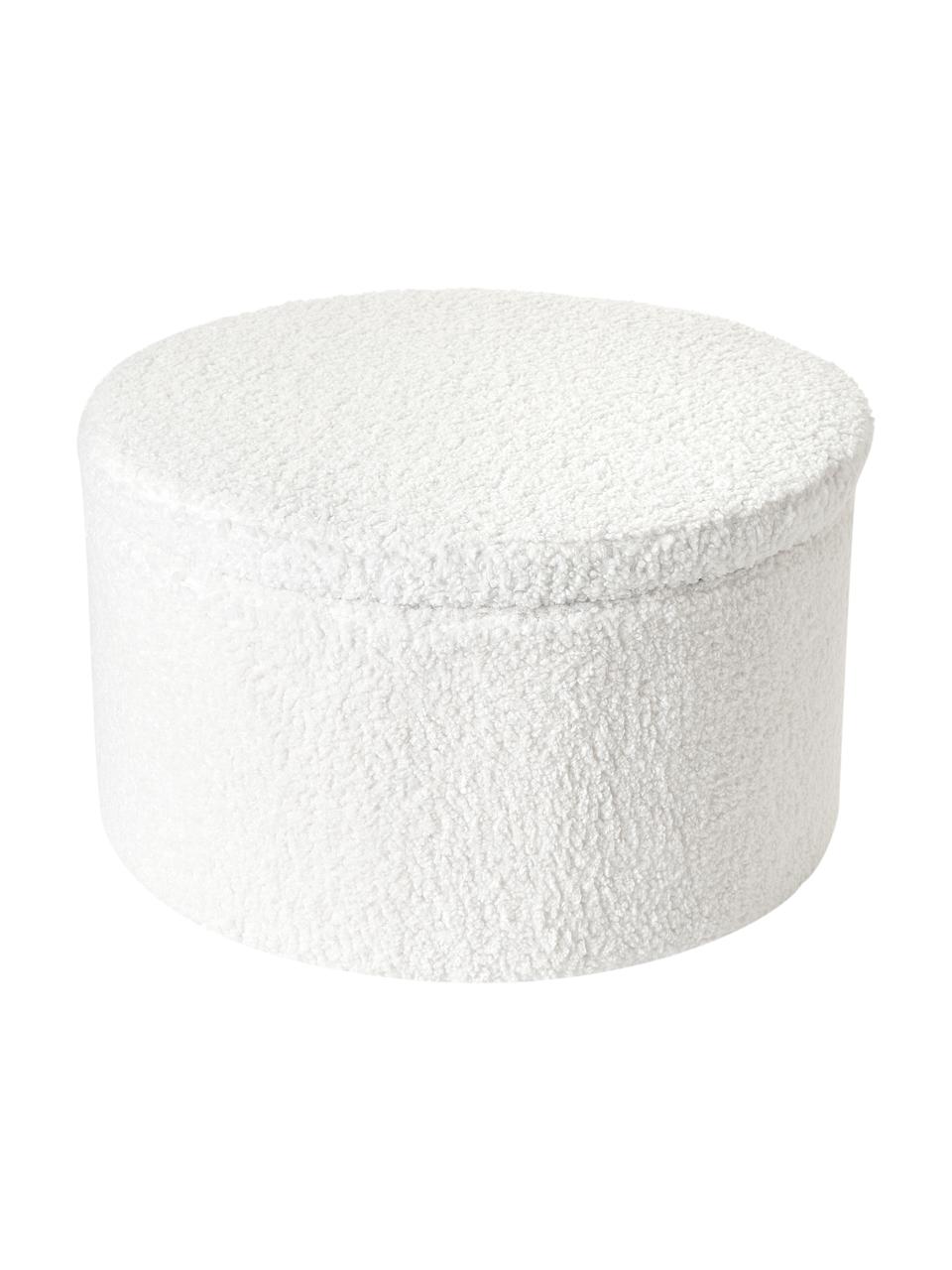 Pouf XL in tessuto teddy bianco con vano contenitore Chiara, Rivestimento: 100% poliestere Con 35.00, Rivestimento: schiuma, Teddy bianco, Ø 70 x Alt. 42 cm