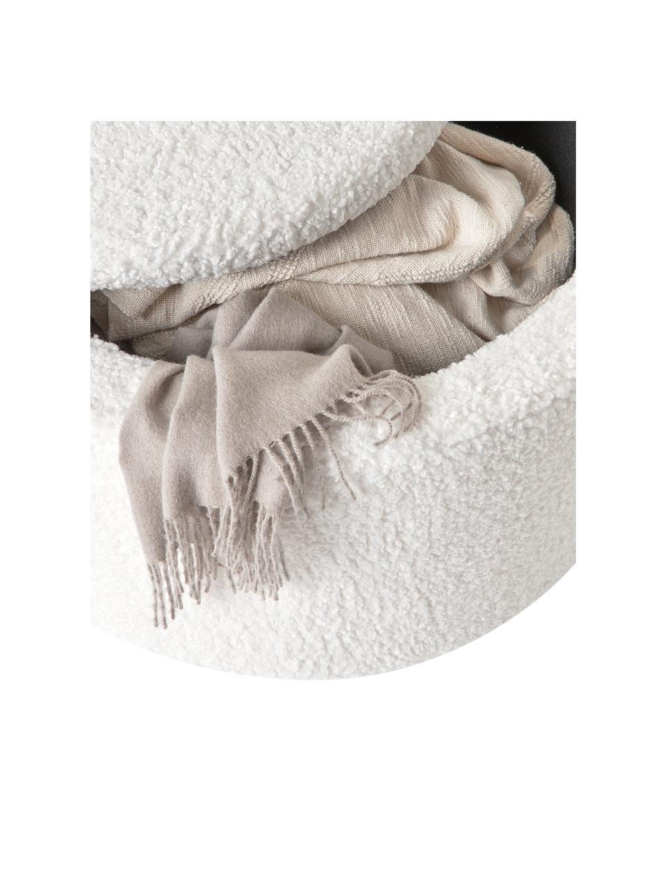Grand tabouret avec coffre tissu bouclé blanc Chiara, Tissu peluche blanc, Ø 70 x haut. 42 cm