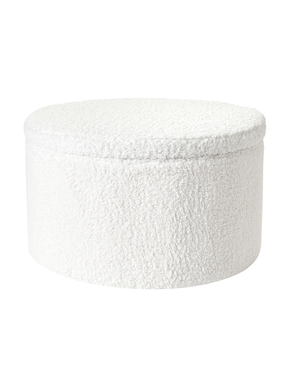 Pouf XL in tessuto teddy con vano contenitore Alida, Rivestimento: Teddy (100% poliestere) C, Rivestimento: schiuma, Teddy bianco, Ø 70 x Alt. 42 cm