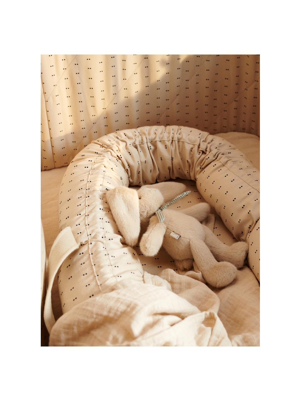 Tragbares Babynest Gro aus Baumwolle, 100 % Baumwolle, Hellbeige, Schwarz gepunktet, B 32 x L 76 cm