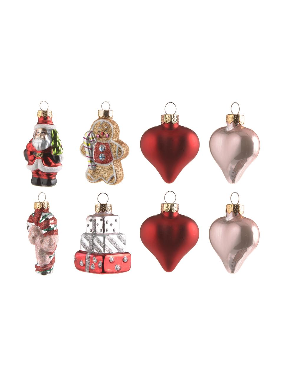 Baumanhänger-Set Santa aus Glas, 16 Stück, Bunt, Set mit verschiedenen Größen