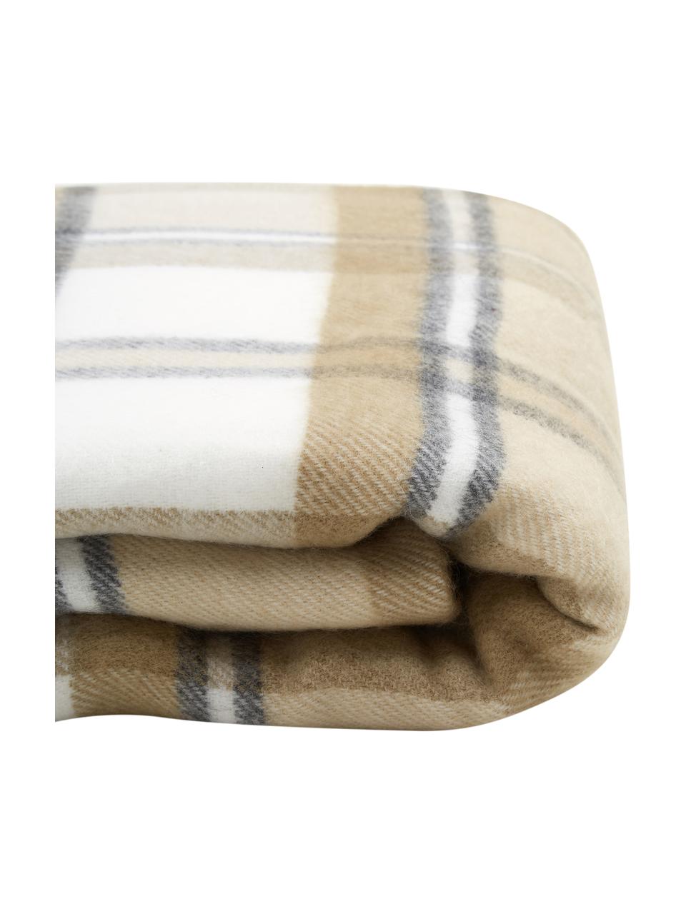 Geruite plaid Neva met franjes, 100% polyacryl, Beigetinten, geruit, B 130 x L 170 cm