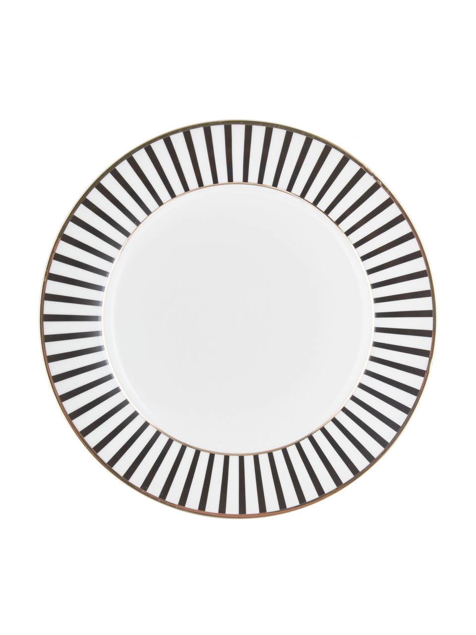Assiette plate design en porcelaine Pluto Loft, 4 pièces, Noir, blanc, couleur dorée