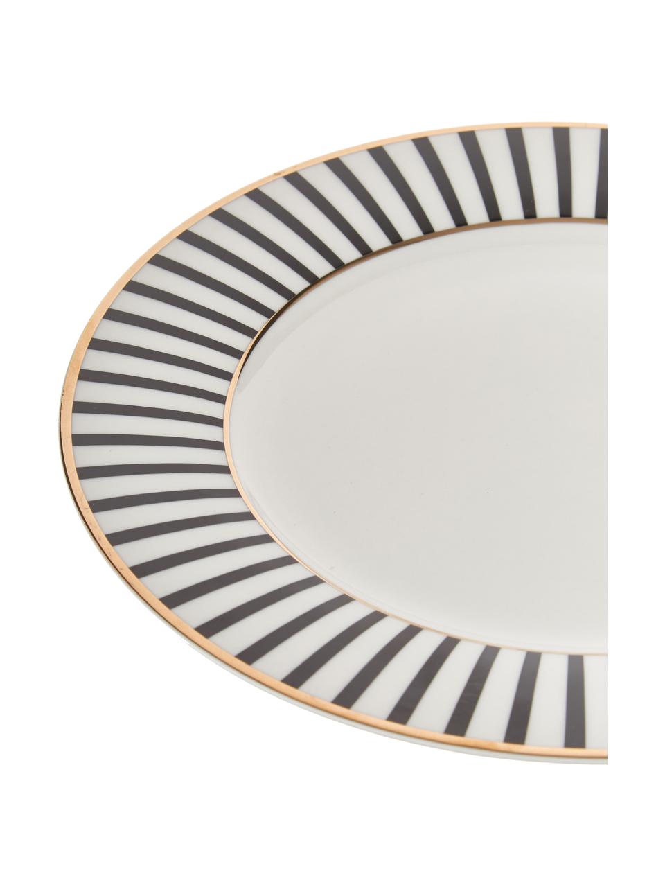 Talerz duży Pluto Loft, 4 szt., Porcelana, Czarno-biały ze złotą krawędzią, Ø 26 x W 2 cm