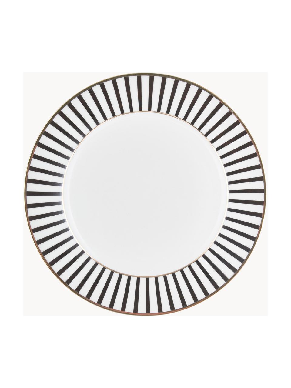 Assiettes plates en porcelaine Pluto Loft, 4 pièces, Porcelaine, Noir, blanc avec bordure dorée, Ø 26 x haut. 2 cm