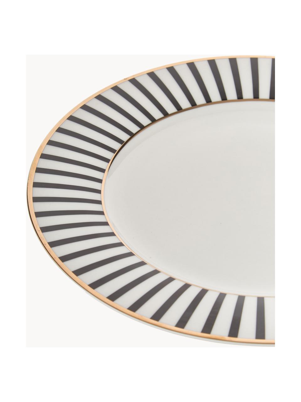 Assiettes plates en porcelaine Pluto Loft, 4 pièces, Porcelaine, Noir, blanc avec bordure dorée, Ø 26 x haut. 2 cm