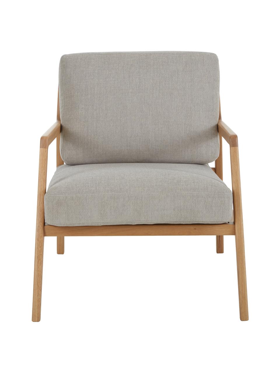 Fauteuil Becky van eikenhout, Bekleding: polyester, Frame: massief eikenhout, Geweven stof grijs, eikenhout, B 73 x D 90 cm