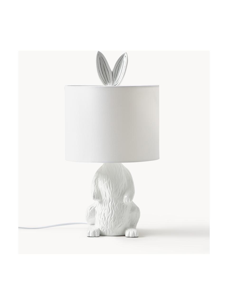 Lámpara de mesa en forma de conejo Cesta, Pantalla: tela, Cable: plástico, Blanco, Ø 24 x Al 48 cm