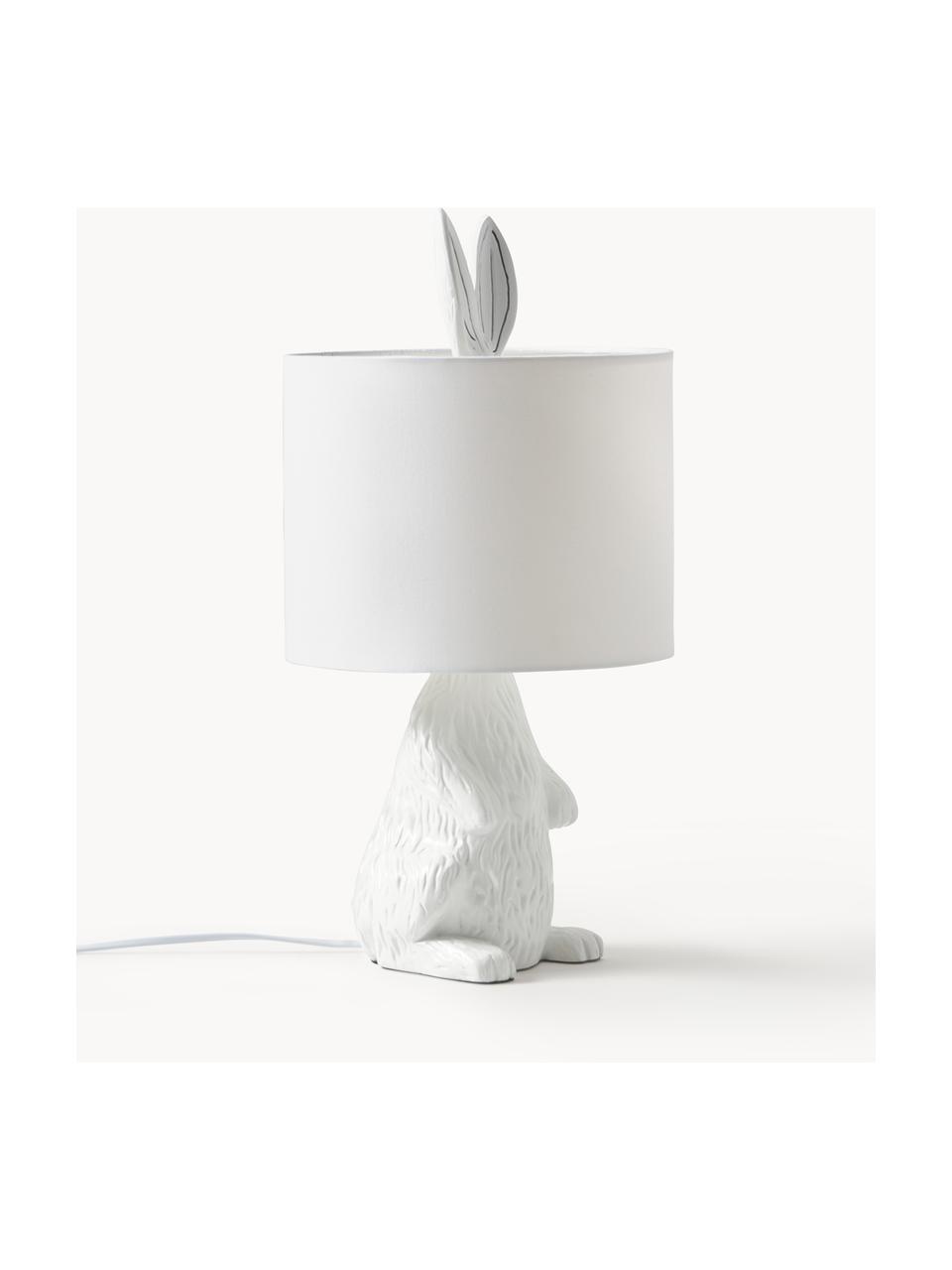Tafellamp Cesta met hazenfiguur, Lampenkap: textiel, Lampvoet: polyresin, Wit, Ø 24 x H 48 cm