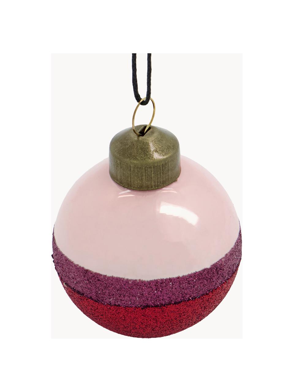 Boules de Noël Stripe, 4 pièces, Verre, Rose pâle, lie de vin, lilas, Ø 8 cm