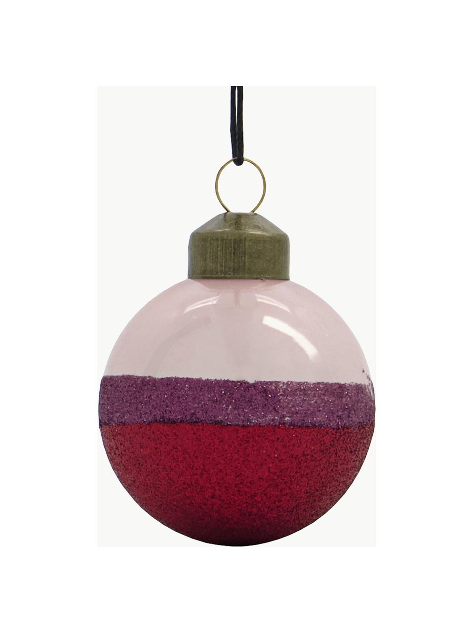 Boules de Noël Stripe, 4 pièces, Verre, Rose pâle, lie de vin, lilas, Ø 8 cm