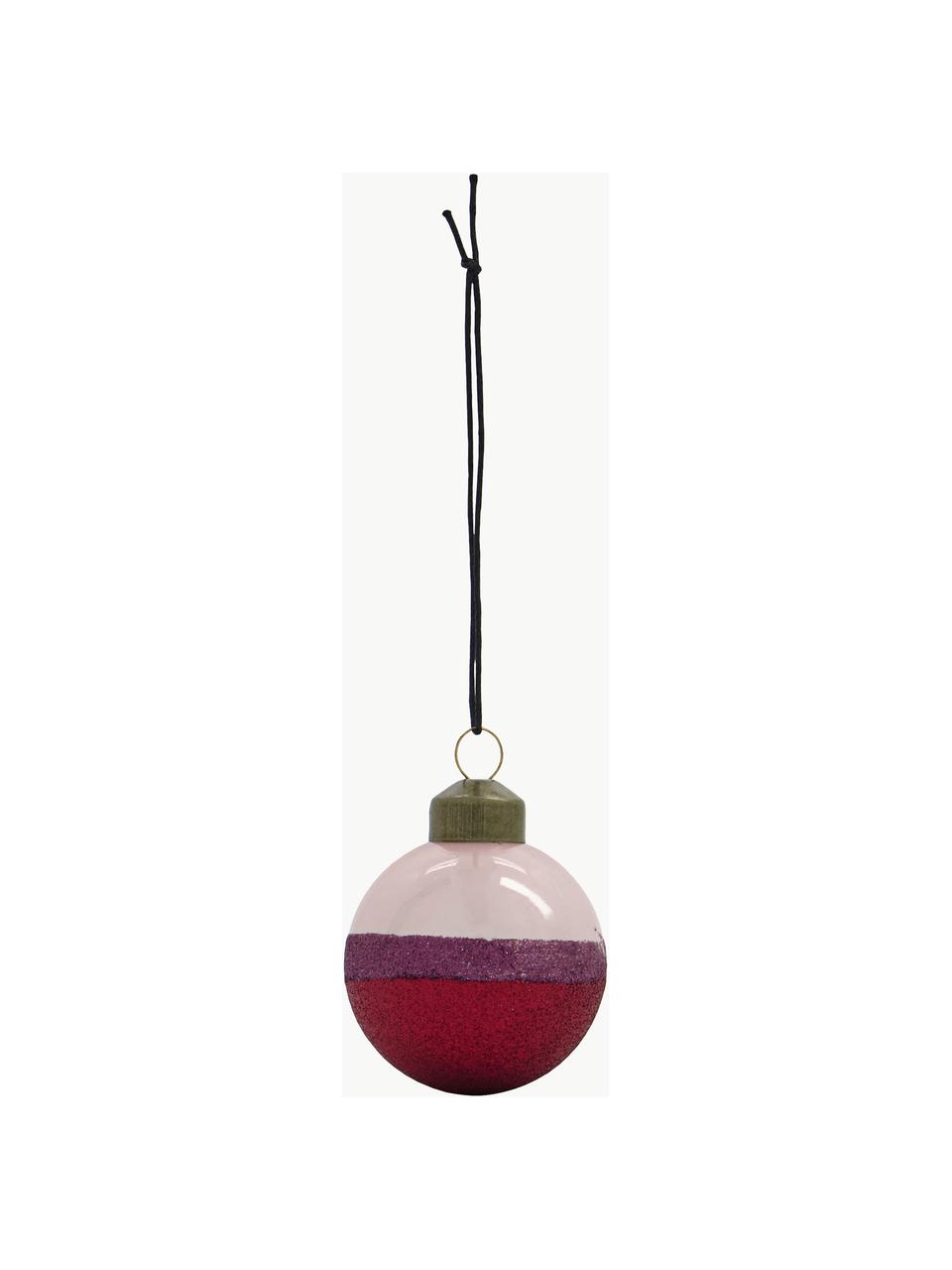 Boules de Noël Stripe, 4 pièces, Verre, Rose pâle, lie de vin, lilas, Ø 8 cm