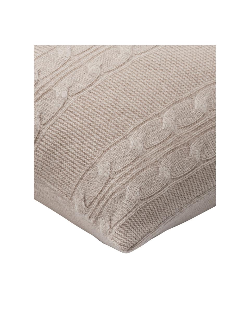 Povlak na polštář z čistého kašmíru s pleteným vzorem Leonie, Šedobéžová