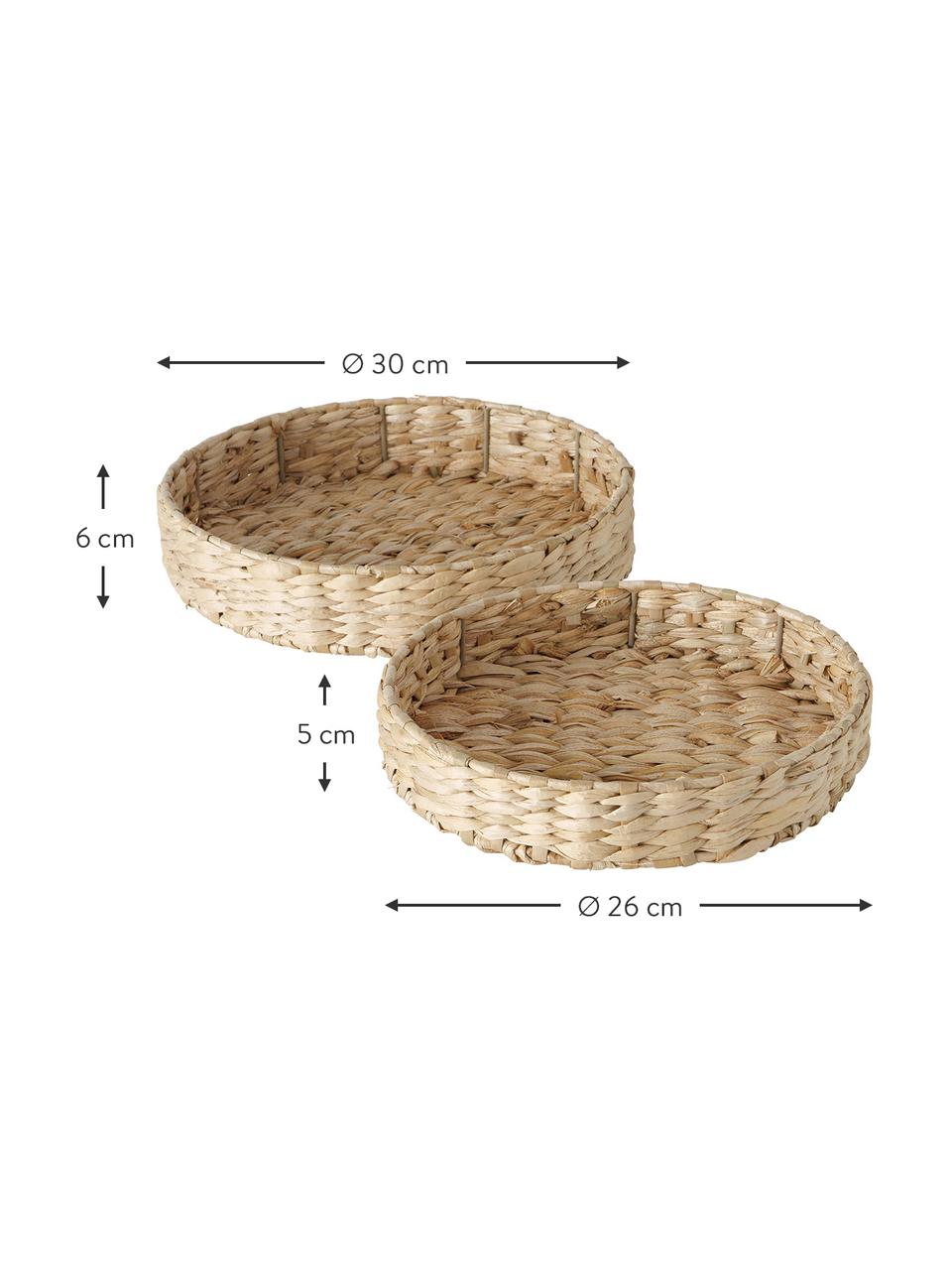 Set 2 vassoi decorativi in fibra naturale Paola, Paglia, metallo, Beige, Set in varie misure