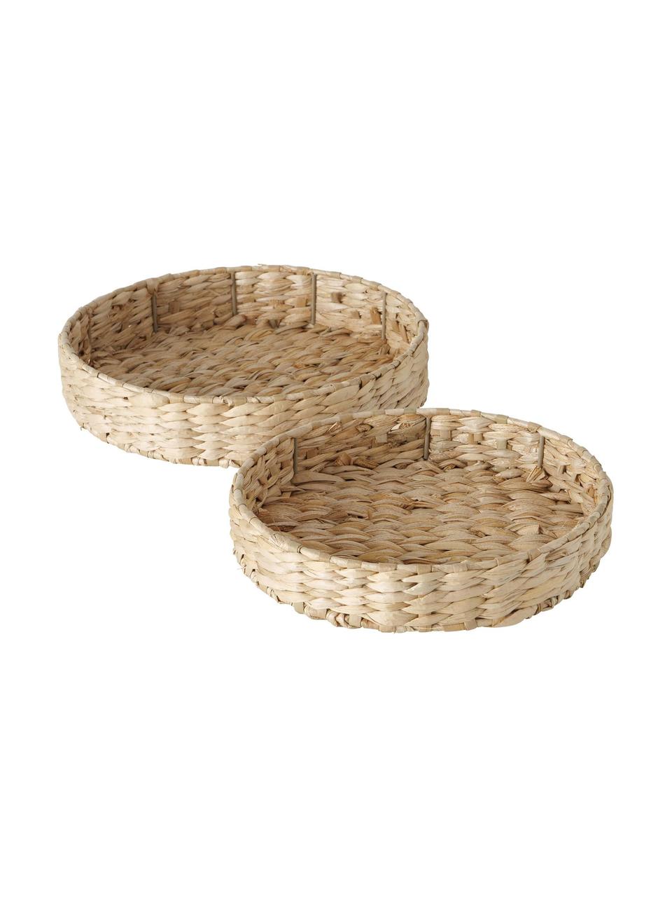 Set 2 vassoi decorativi in fibra naturale Paola, Paglia, metallo, Beige, Set in varie misure