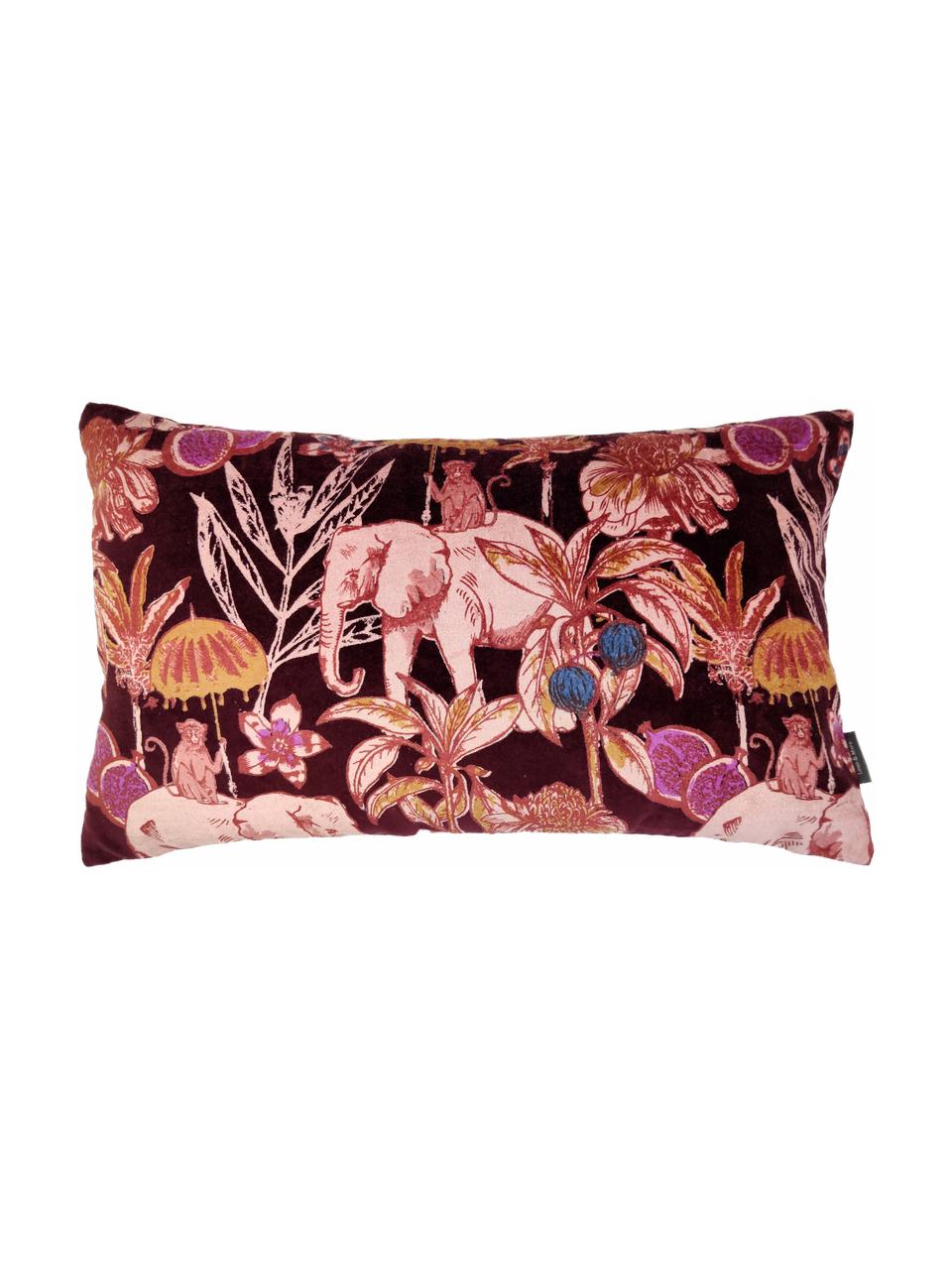 Cuscino in velluto con imbottitura Elephant, Rivestimento: 100% cotone, velluto, Rosso bordeaux, multicolore, Larg. 30 x Lung. 50 cm