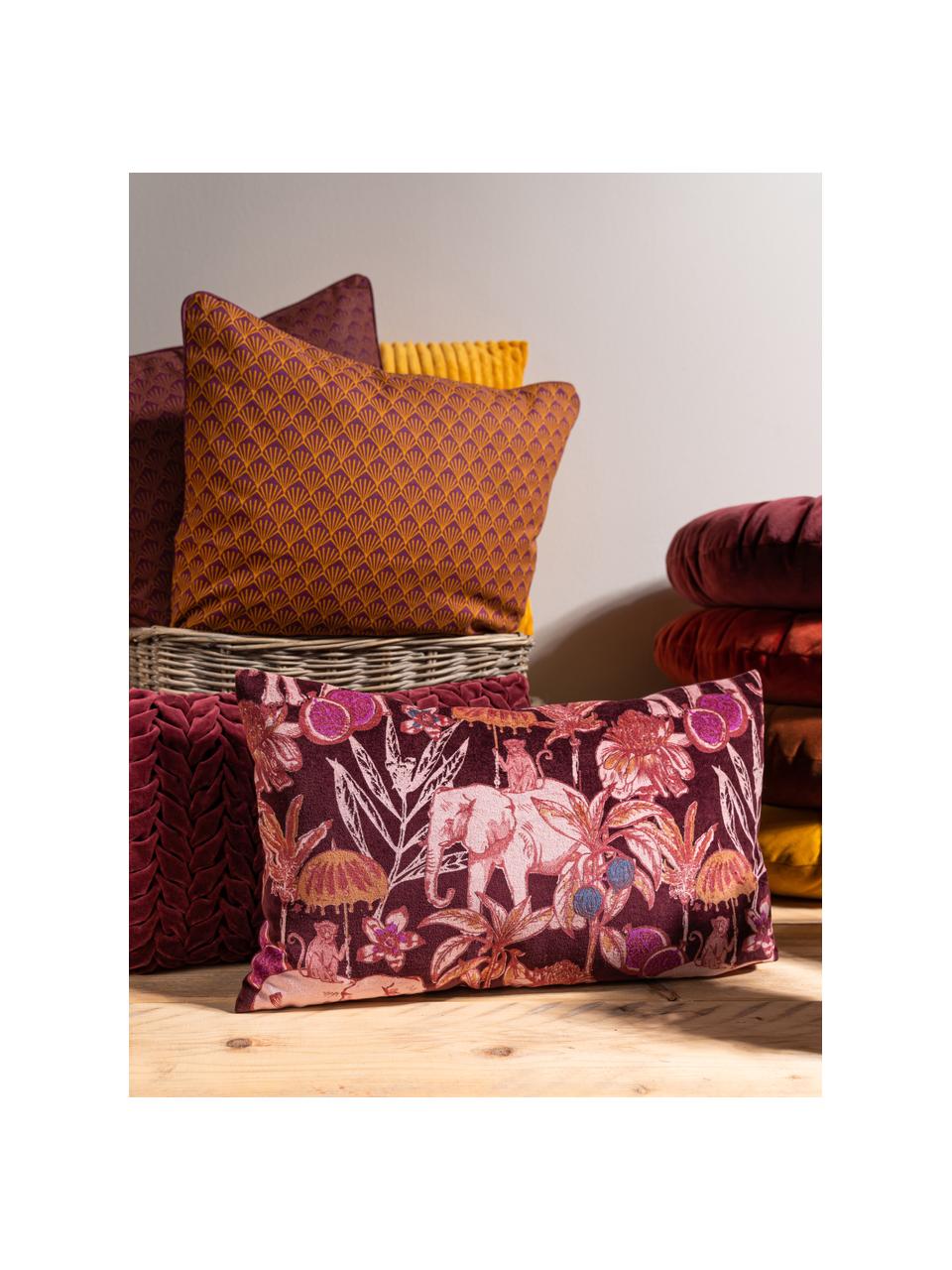 Samt-Kissen Elephant, mit Inlett, Bezug: 100% Baumwolle, Samt, Bordeauxrot, Mehrfarbig, 30 x 50 cm