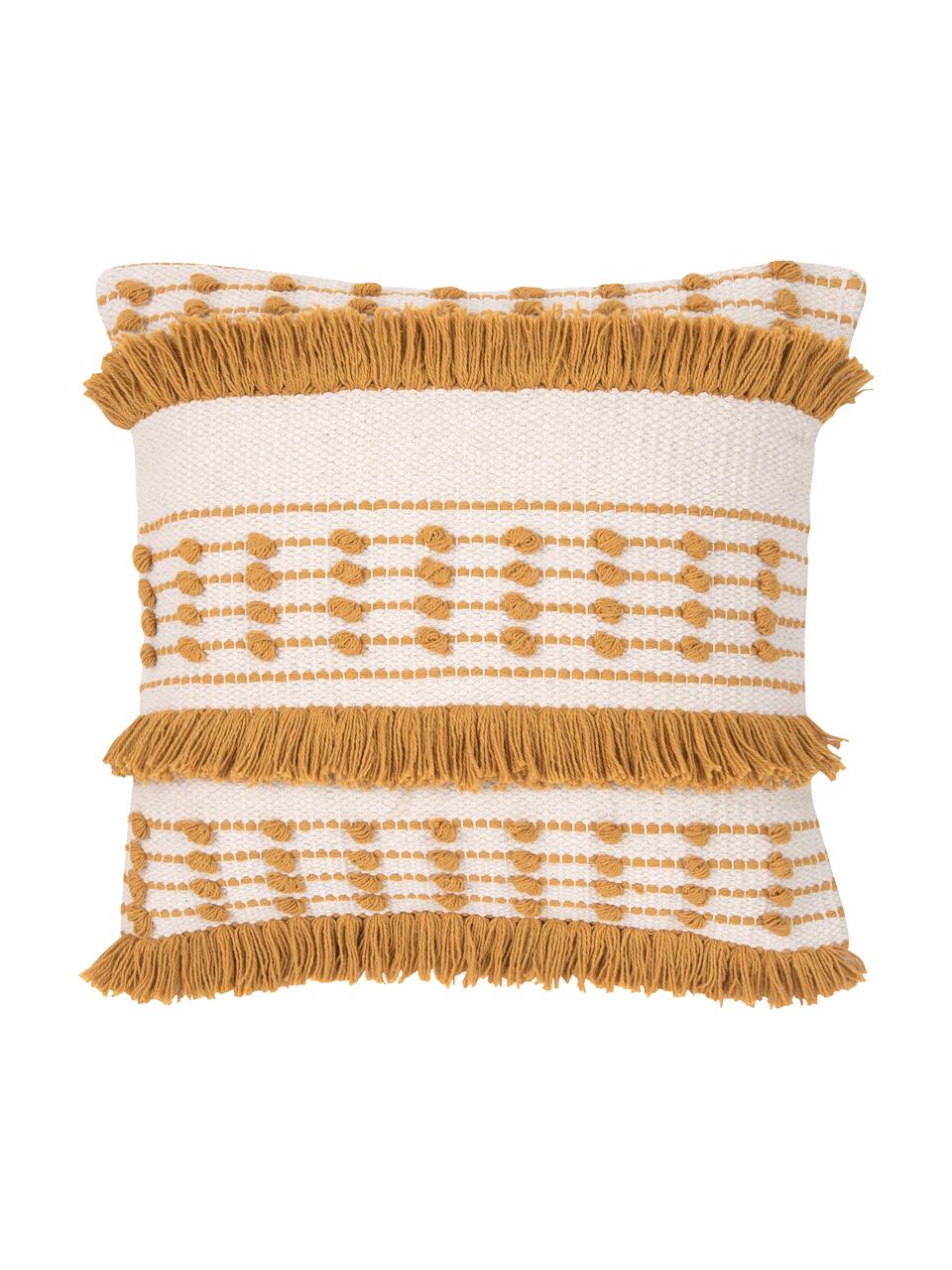 Federa arredo boho in cotone Tulika, 100% cotone, Giallo, ecru, Larg. 45 x Lung. 45 cm