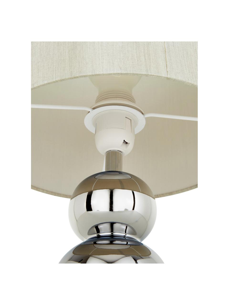 Keramische tafellamp Regina, Lampenkap: textiel, Lampvoet: keramiek, Zilverkleurig, crèmewit, Ø 25 x H 49 cm