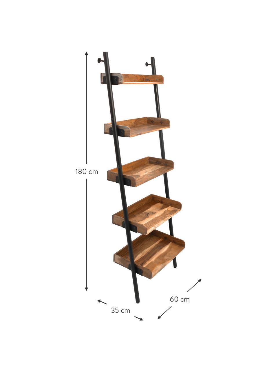 Holzleiterregal Akasia, Gestell: Metall, pulverbeschichtet, Braun, Schwarz, 60 x 180 cm