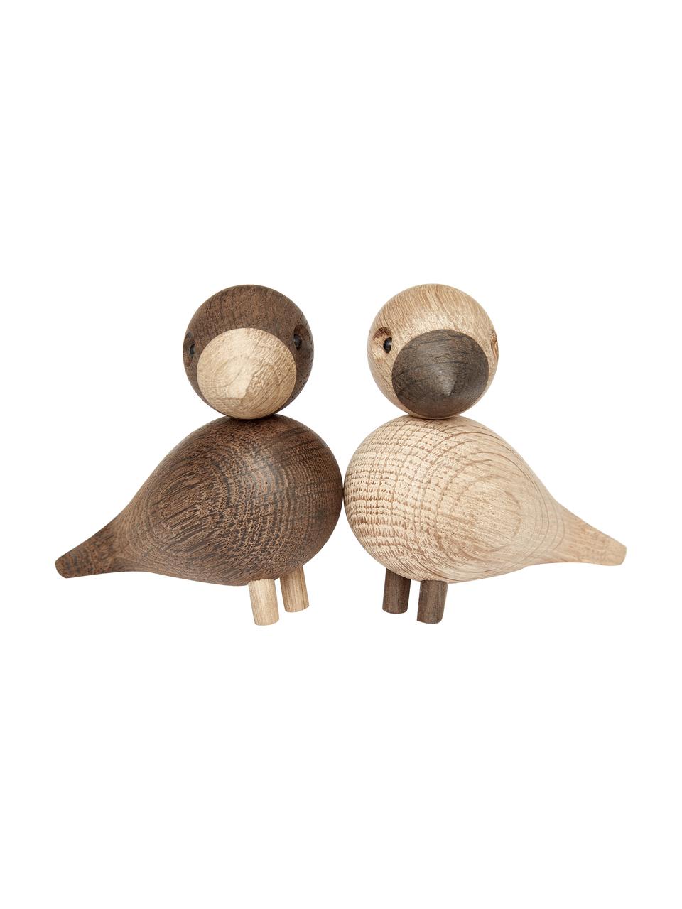 Designer-Deko-Objekt-Set Lovebirds, 2er-Set, Eichenholz, lackiert, Helles & Dunkles Eichenholz, B 9 x H 9 cm