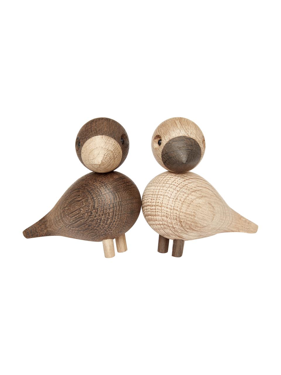 Figuras decorativas de diseño Lovebirds, 2 uds., Madera de roble barnizada, Bayo, marrón oscuro, An 9 x Al 9 cm