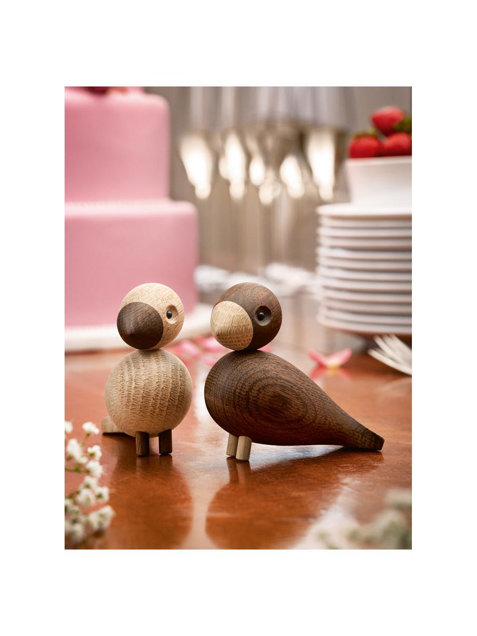 Designer-Deko-Objekt-Set Lovebirds, 2er-Set, Eichenholz, lackiert, Helles & Dunkles Eichenholz, B 9 x H 9 cm