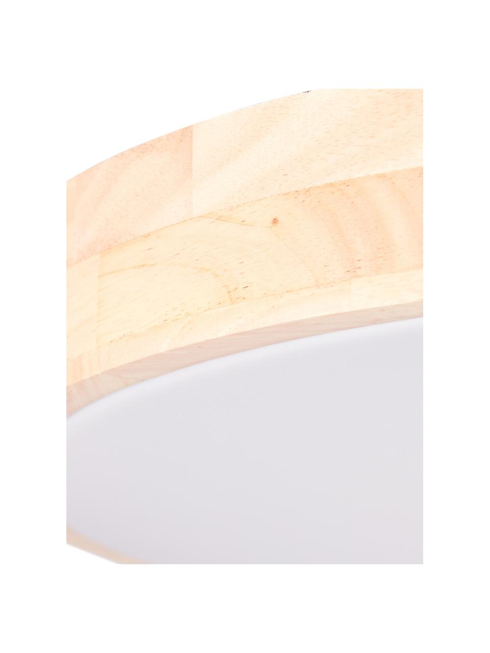 Dimmbare LED-Deckenleuchte Slimline aus Holz mit Fernbedienung, Lampenschirm: Holz Lampengestell Metall, Braun, Weiß, Ø 49 x H 9 cm