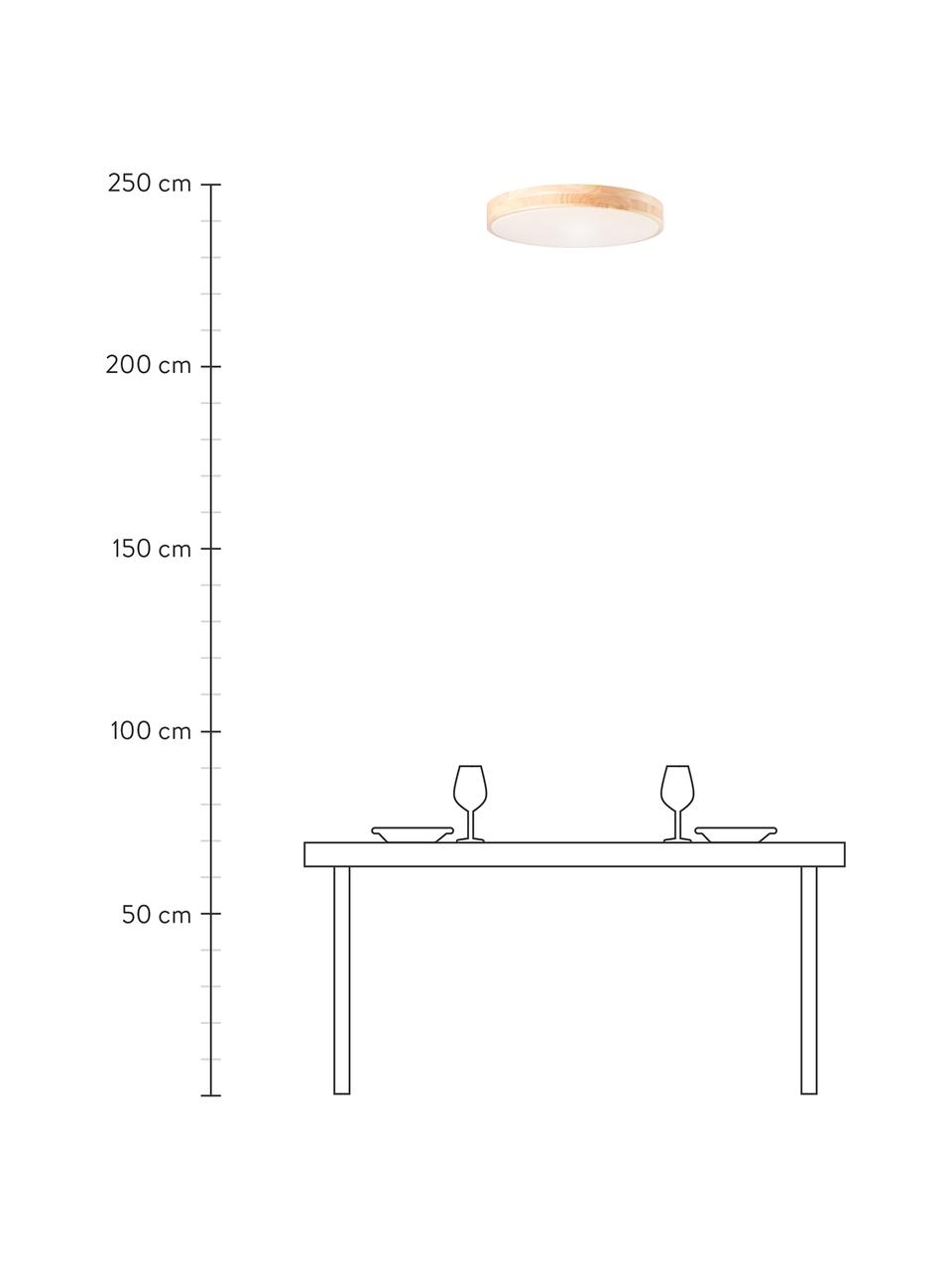 Plafón LED de madera Slimline, con mando a distancia, Pantalla: madera, Estructura: metal recubierto, Marrón, blanco, Ø 49 x Al 9 cm