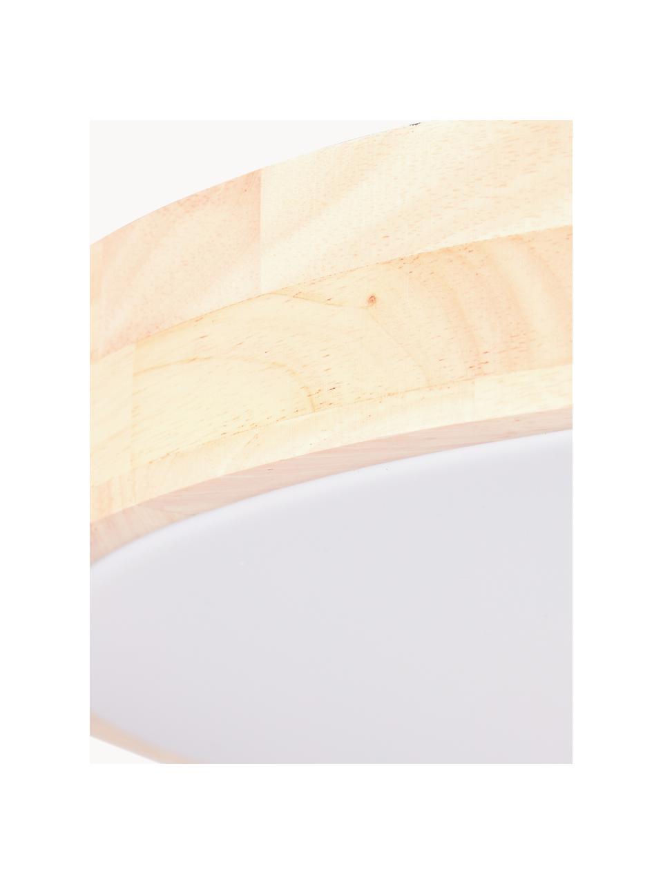 Plafón LED de madera Slimline, con mando a distancia, Pantalla: madera, Estructura: metal recubierto, Marrón, blanco, Ø 49 x Al 9 cm