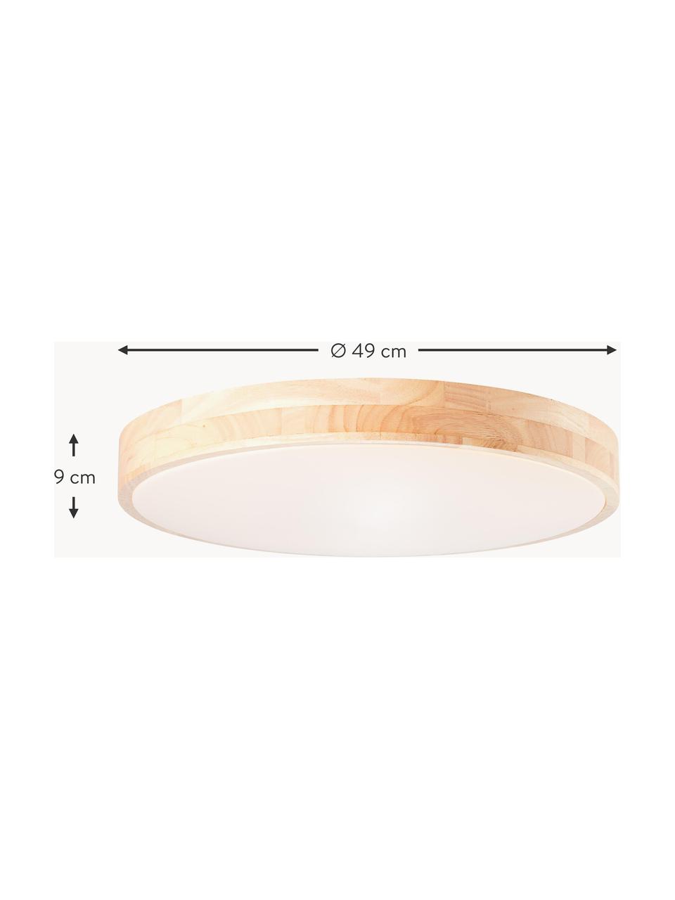 Dimmbare LED-Deckenleuchte Slimline aus Holz mit Fernbedienung, Lampenschirm: Holz Lampengestell Metall, Helles Holz, Weiss, Ø 49 x H 9 cm