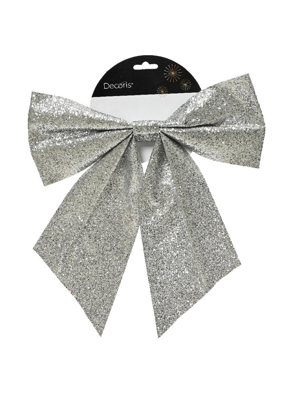 Nœud décoratif Glamour, Plastique, Argenté, larg. 24 x haut. 20 cm
