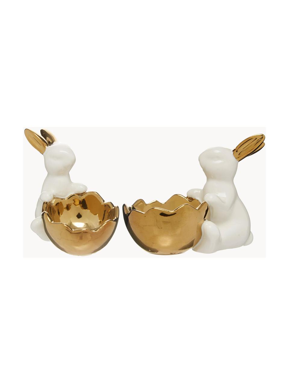 Coquetier Pâques Bunny, 2 élém., Porcelaine, Blanc, couleur dorée, Lot de différentes tailles