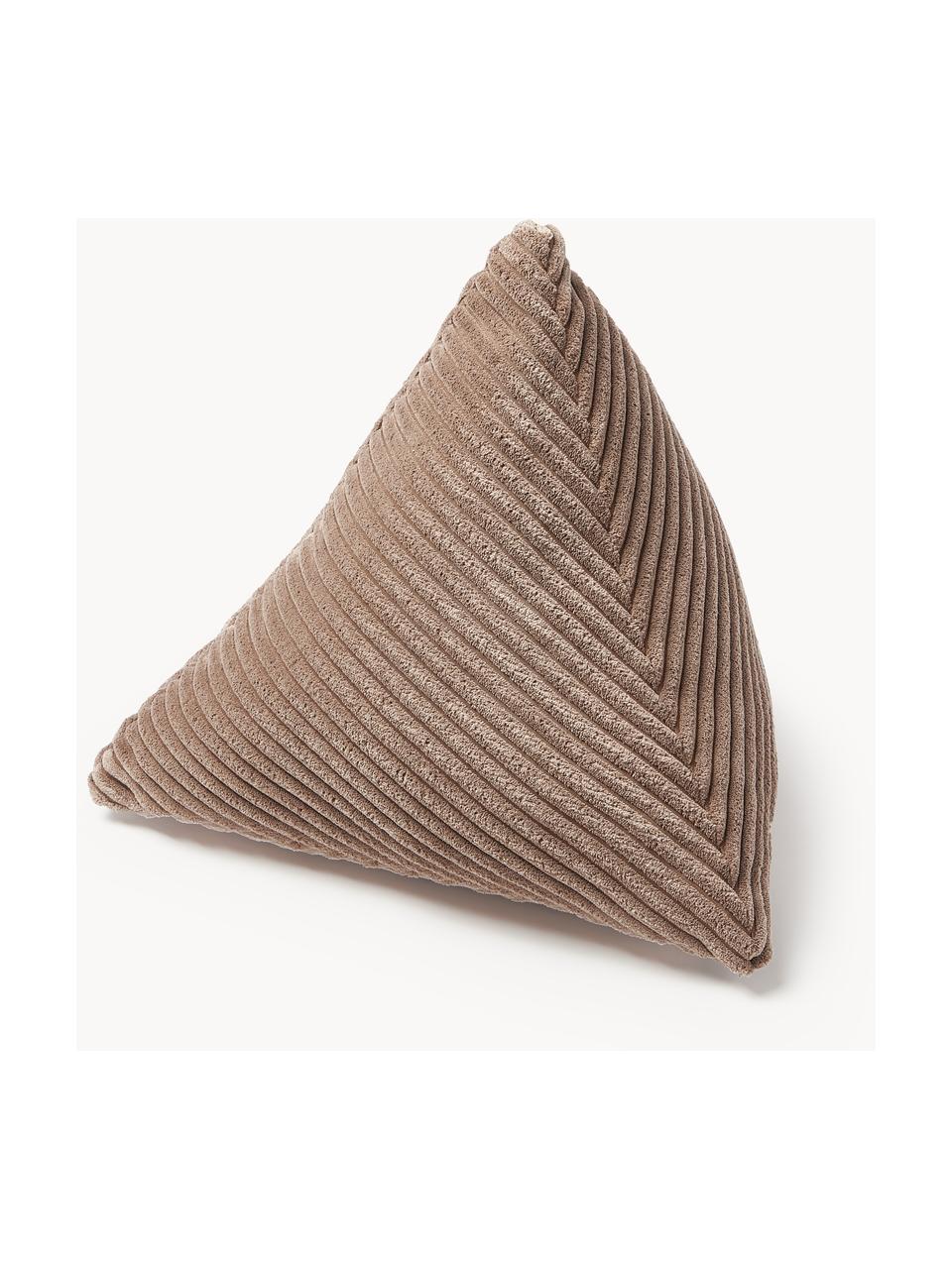 Driehoekige corduroy kussen Kylen, Nougat, B 40 x L 40 cm