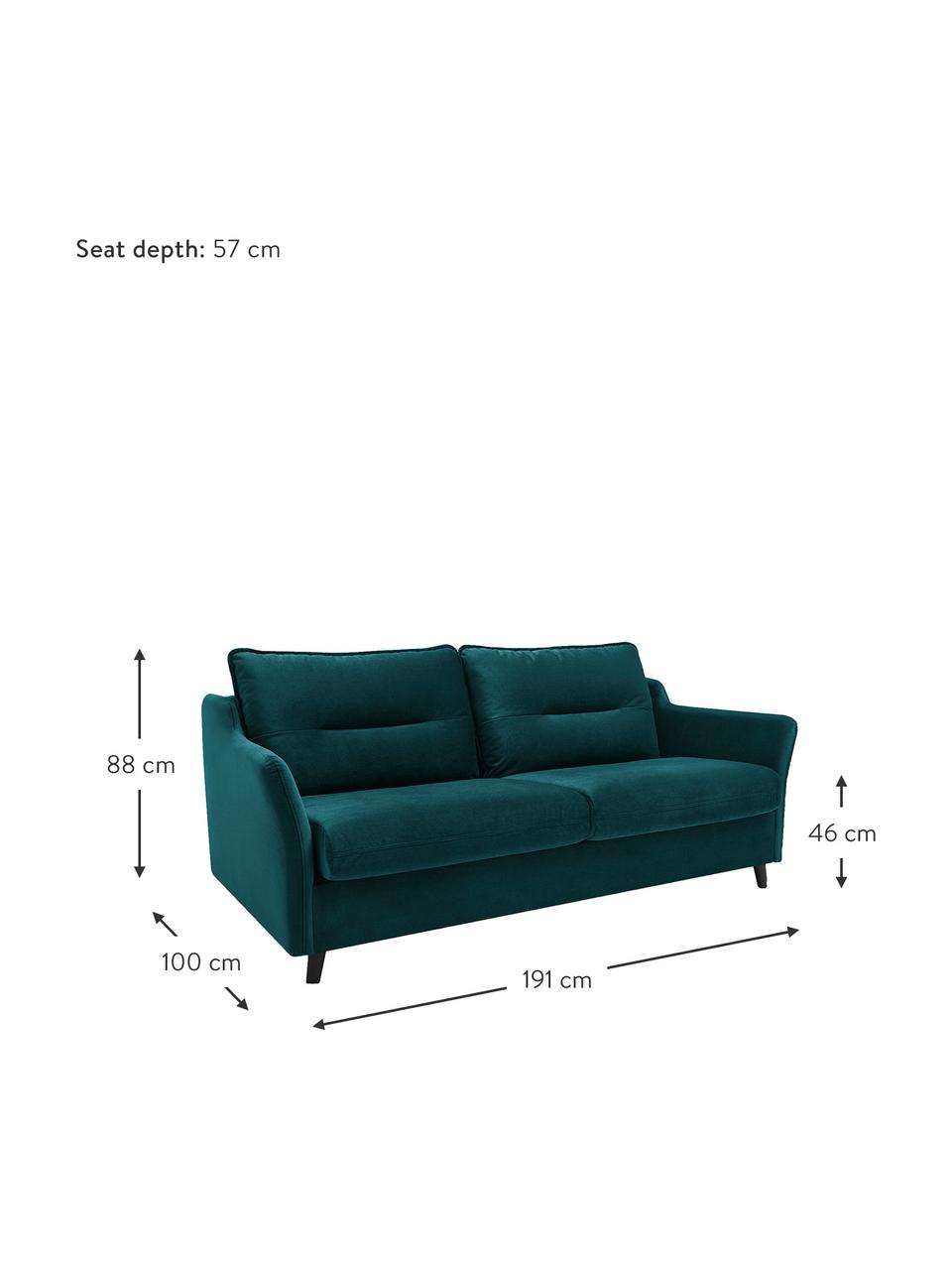 Sofa rozkładana z aksamitu Loft (3-osobowa), Tapicerka: 100% aksamit poliestrowy , Nogi: metal lakierowany, Szmaragdowy, S 191 x G 100 cm