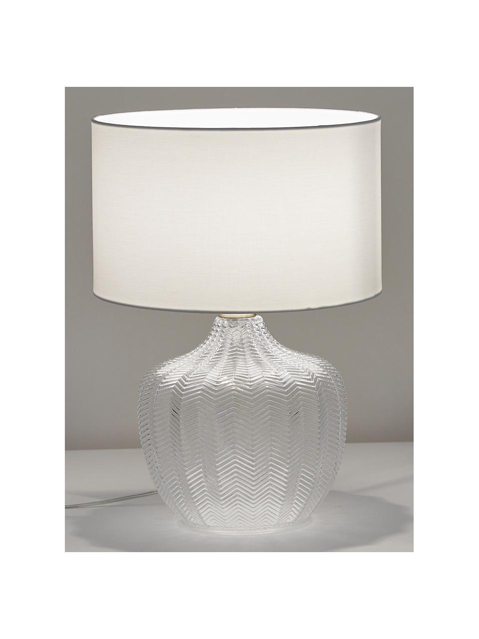 Lampa stołowa ze szklaną podstawą Sue, Klosz: biały Podstawa lampy: transparentny, mosiądz, szczotkowany, Ø 33 x W 47 cm