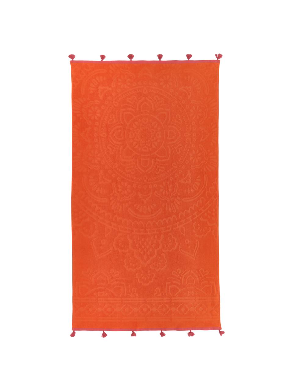 Serviette de plage orange Mandala, 100 % coton, Orange, rose, larg. 90 x long. 160 cm