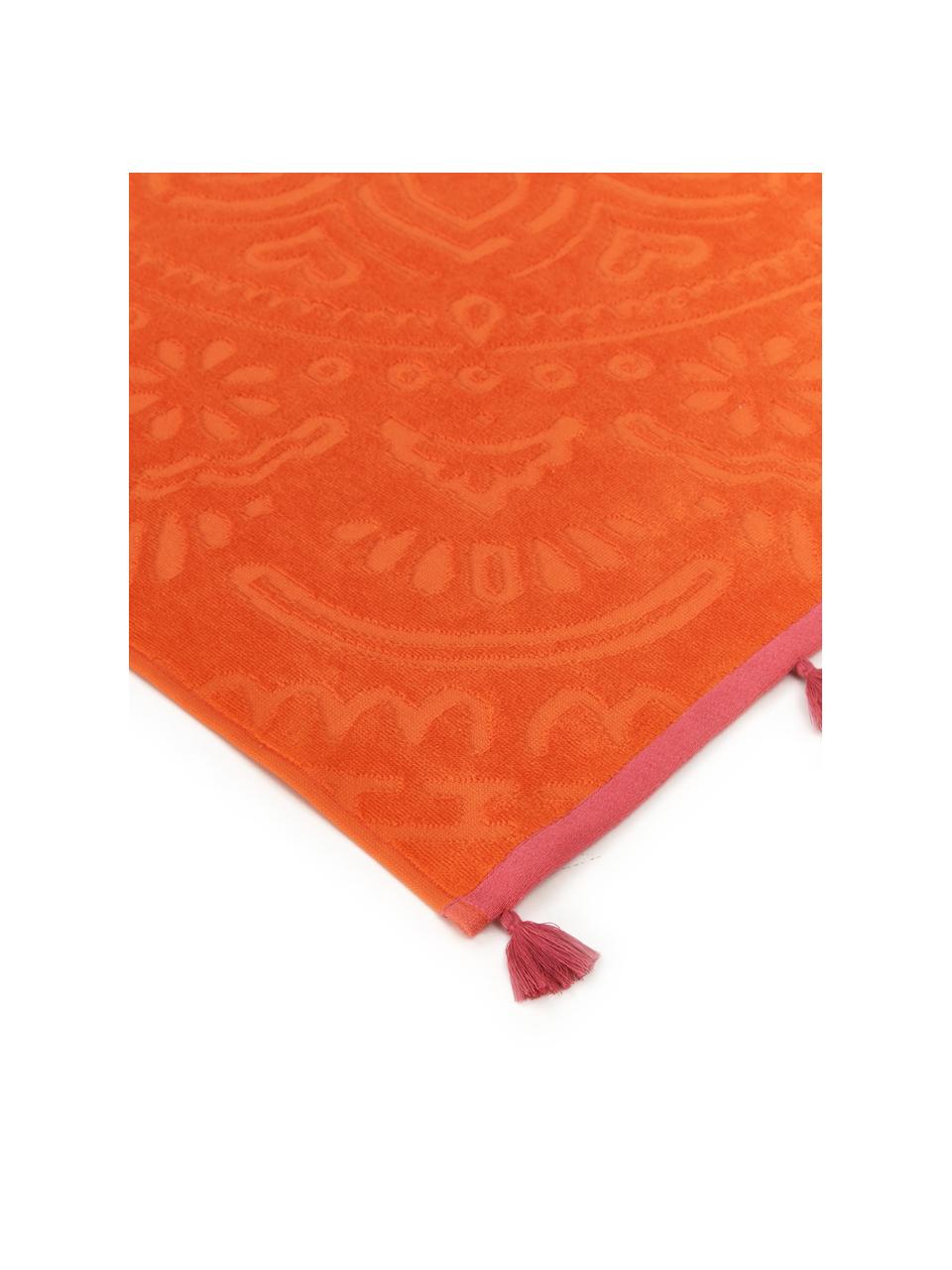 Serviette de plage orange Mandala, 100 % coton, Orange, rose, larg. 90 x long. 160 cm