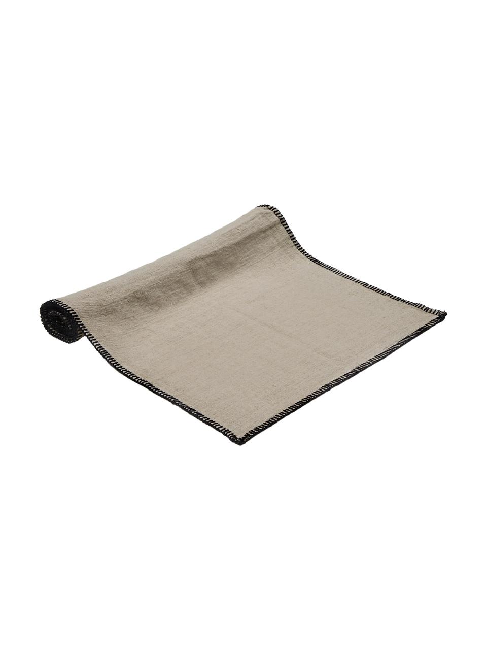 Leinen-Tischläufer Letia mit farblich abgesetzten Nähten, Leinen, Beige, Schwarz, 50 x 145 cm