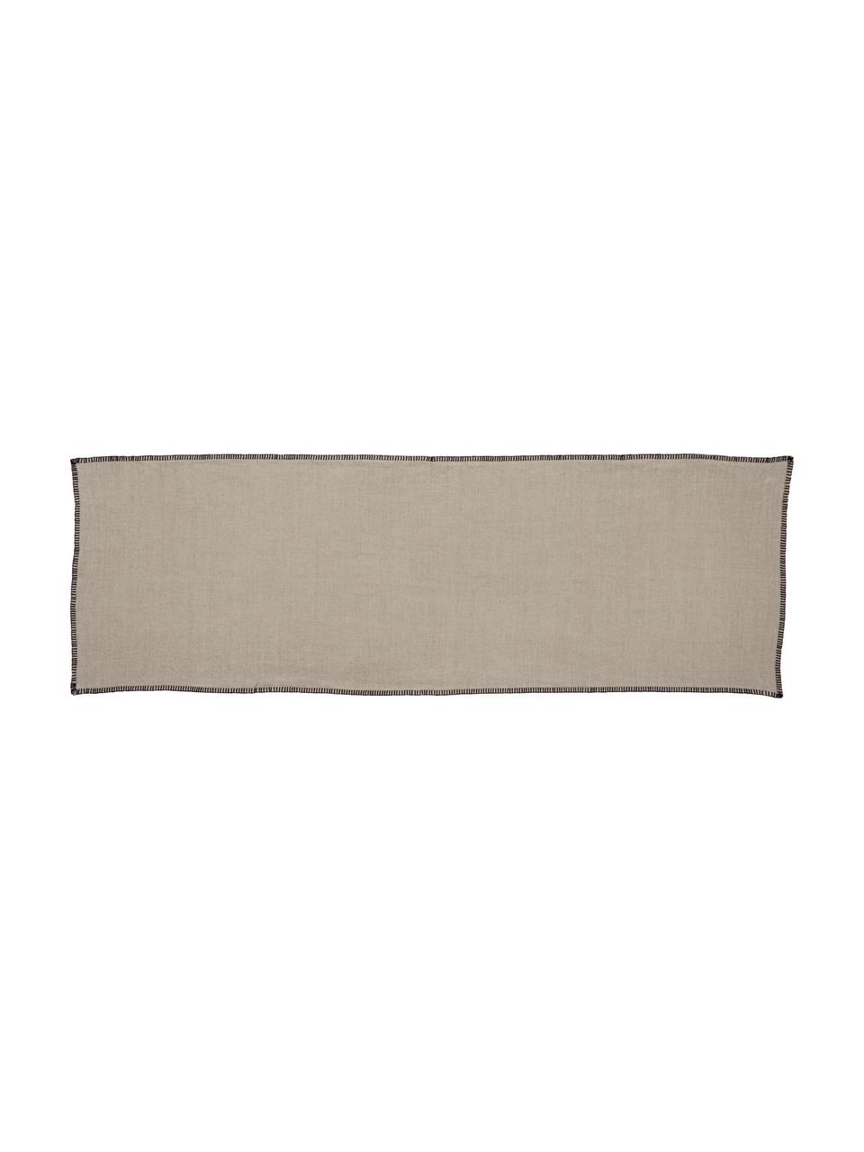 Leinen-Tischläufer Letia mit farblich abgesetzten Nähten, Leinen, Beige, Schwarz, 50 x 145 cm